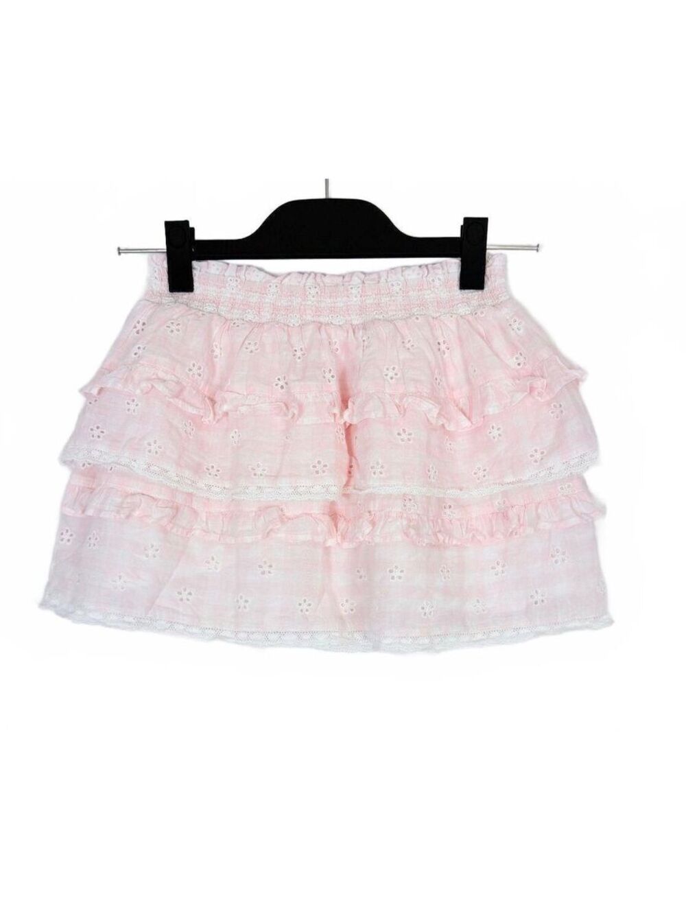 LoveShackFancy Girls Pink Gingham Eyelet Ruffle Mini Skirt Size‎ 10